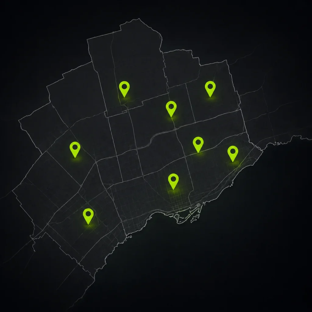 JD Disposal Bins service areas map for bin rental in Toronto and the GTA