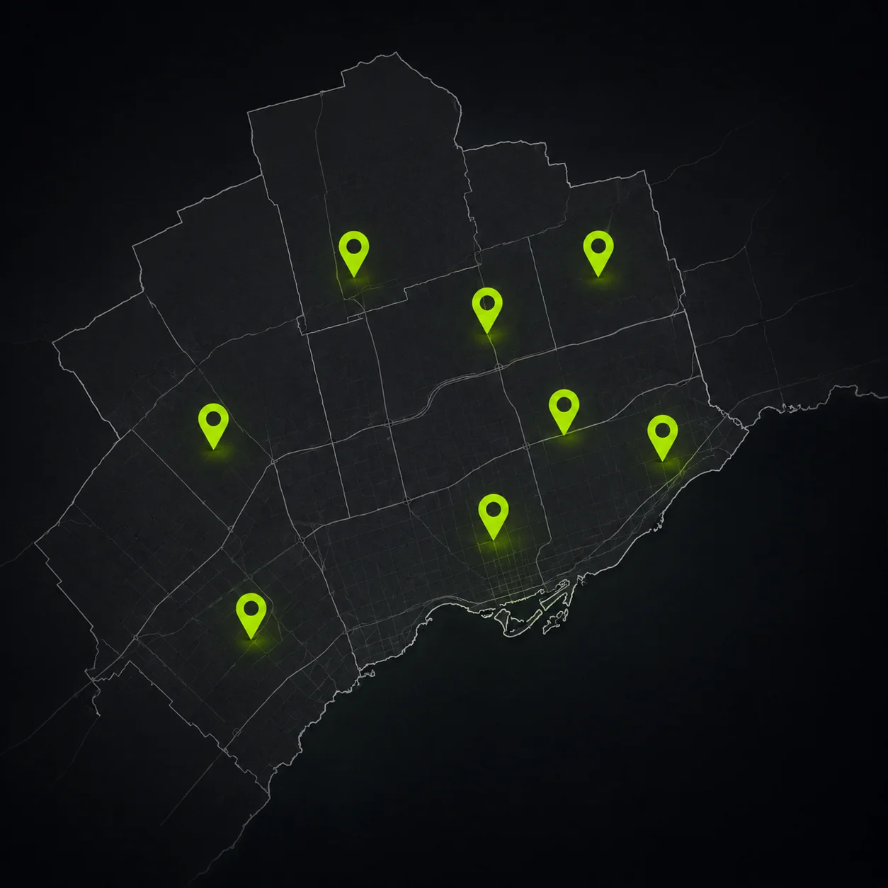 JD Disposal Bins service areas map for bin rental in Toronto and the GTA